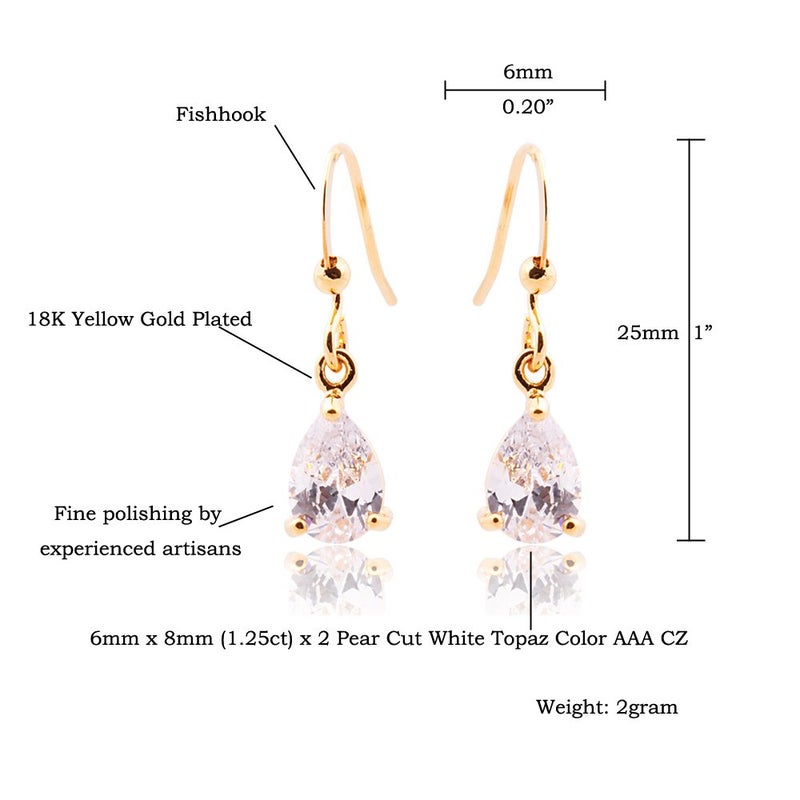 RIZILIA Dangle Drop Pierced Earrings with Pear Cut CZ White Cubic Zirconia in 18K Yellow Gold Plated, Simple Modern Elegant - Image 2